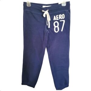 Vintage Aeropostale Blue White 87 Logo Cropped Lounge Pants Size Extra Small